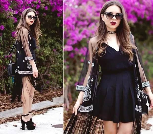 Black Skater Dress & Sheer Kimono with Silver Sequin Details