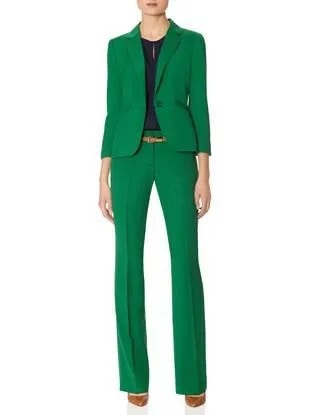 Green Suit Jacket with High Waisted Straight Leg Pants