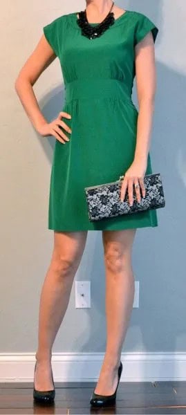 Green Cap Sleeve Mini Cocktail Dress with Black Statement Necklace