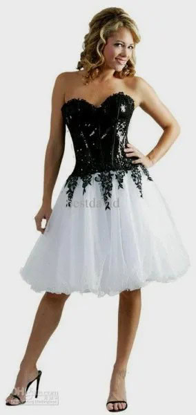 Black and White Corset Tulle Knee Length Dress