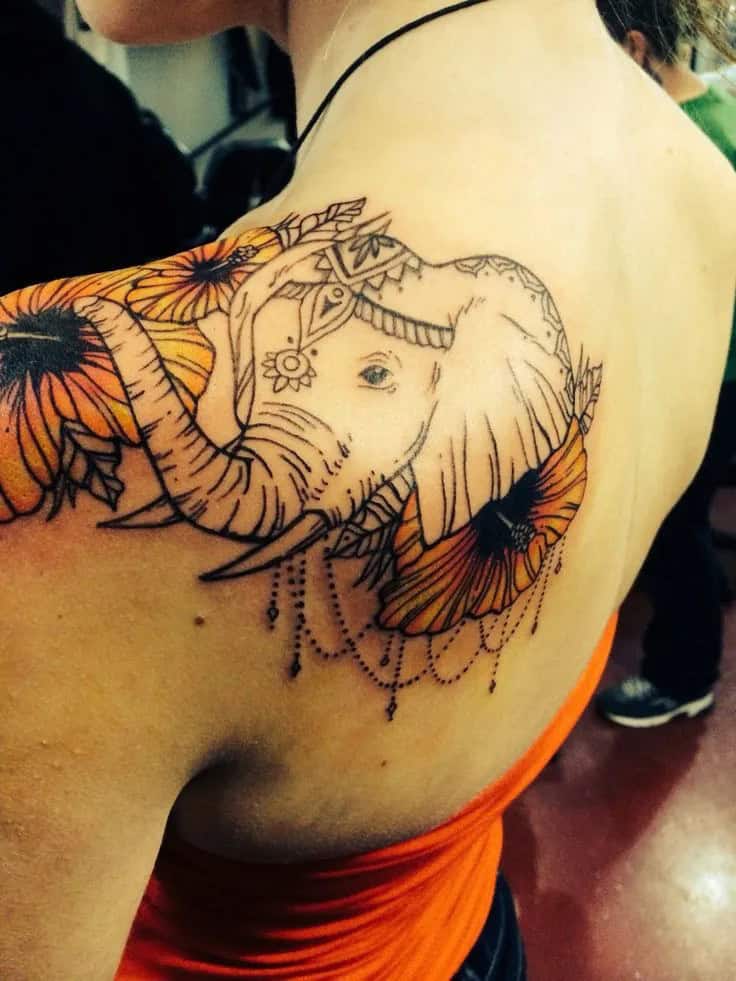 Feminine Elephant Tattoo with Flowers