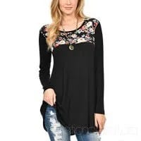 Black Floral Printed Tunic Top with Ripped Skinny Jeans