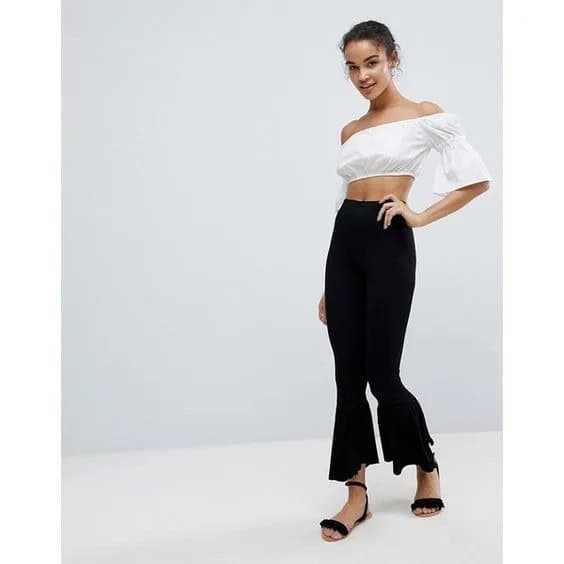 White Crop Top and Fluted Flares