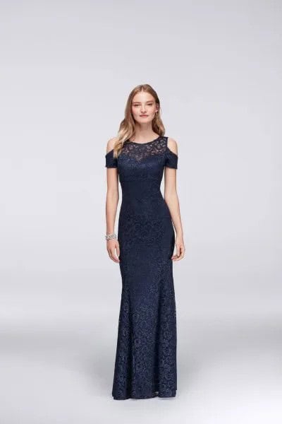 Black Cold Shoulder Lace Floor Length Cocktail Dress