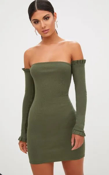 Olive Green Tube Dress with Matching Long Sleeves