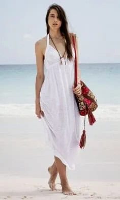 White Maxi Slip Dress with Fringe Bag