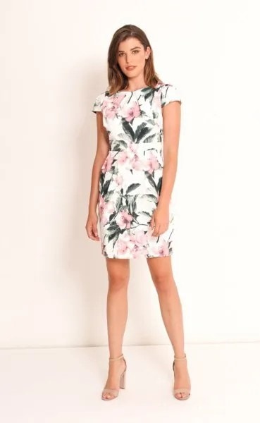 White Cap Sleeve Floral Printed Mini Tulip Dress