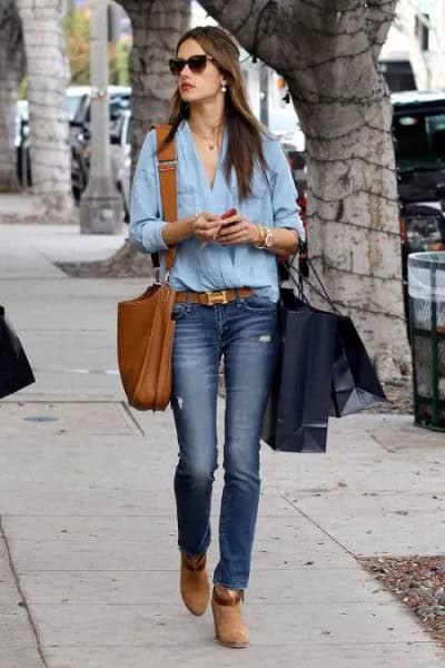 Chambray Shirt with Jeans & Red Belt