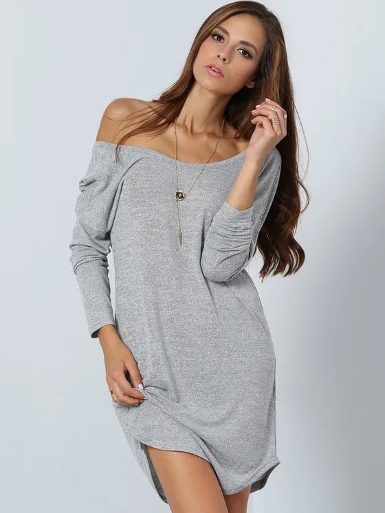 One Shoulder Long Sleeve Tee Dress