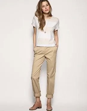 Wide Striped Tee with Beige Chinos