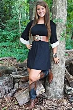 Black Tunic Dress with Brown Wide Leather Belt