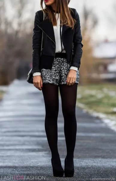 Silver and Black Sequin Shorts with Velvet Blazer