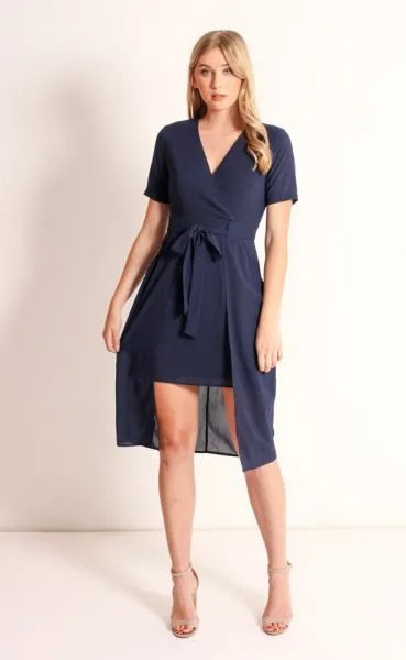 Navy High Low Mini Wrap Dress