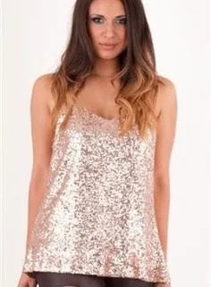 Silver Sequin Tank Top with Black Leather Mini Skirt