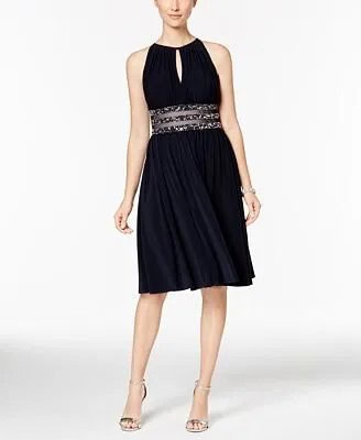 Black Knee Length Dress with Silver Sequin Belt