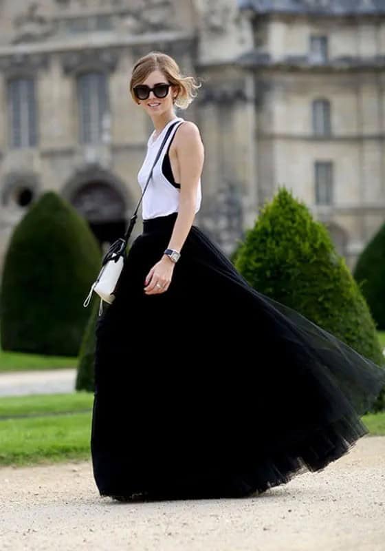 Black Puffy High Waisted Maxi Skirt