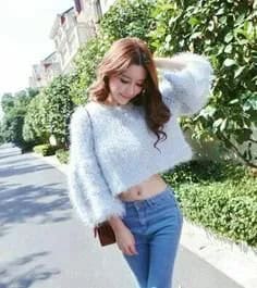 Cropped Fuzzy Sweater with Jeans