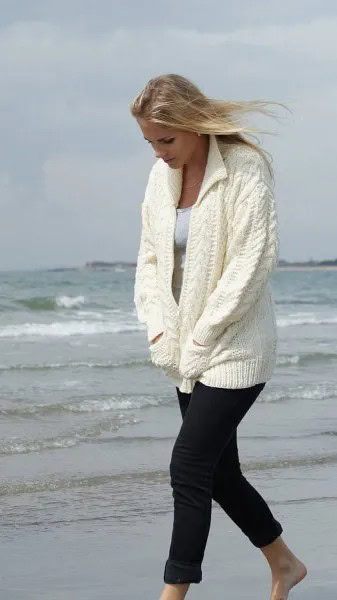 White Oversized Cable Knit Cardigan