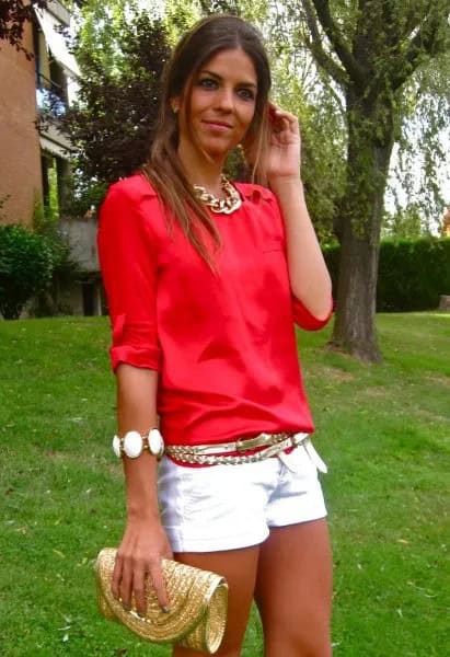 Wear with White Denim Mini Shorts with Gold Necklace