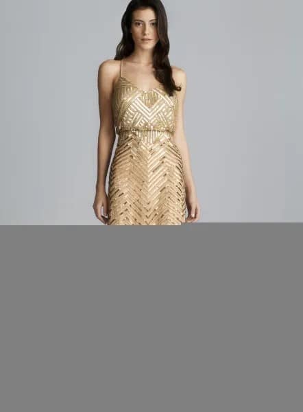 Gold Sequin Deep V Neck Blouson Maxi Dress