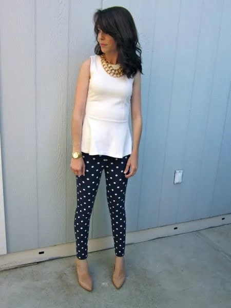 White Peplum Tank Top with Polka Dot Leggings