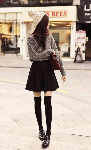 Wear with Grey Knit Sweater & Black Skater Skirt