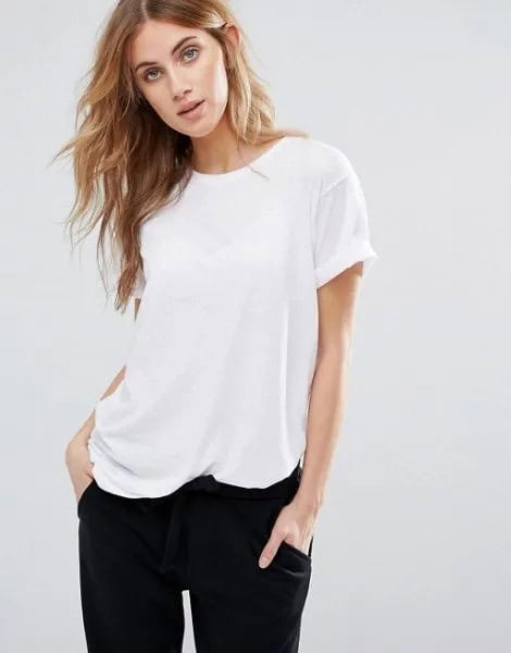 White Fitted T Shirt with Black Boyfriend Jeans