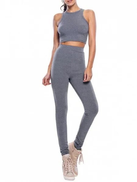 Grey Two-Piece Set with Crop Top & Jogger Pants