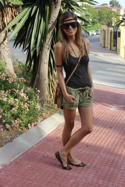 Scoop Neck Tank Top with Green Mini Shorts