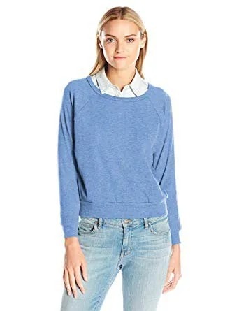 Sky Blue Scoop Neck Pullover Sweater with Collar Shirt