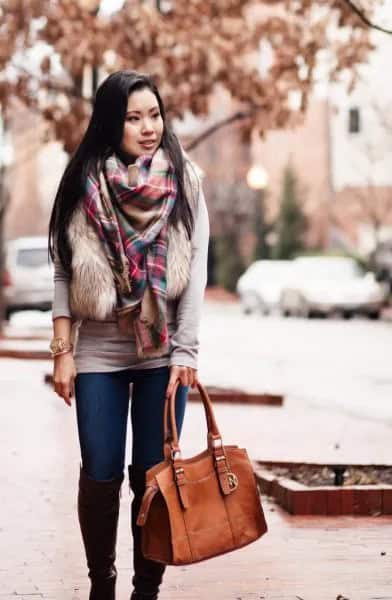 Wear with White Faux Fur Vest & Skinny Jeans