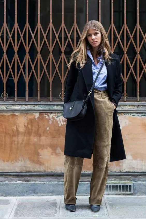 Khaki Velvet Pants and Blue Button-Down