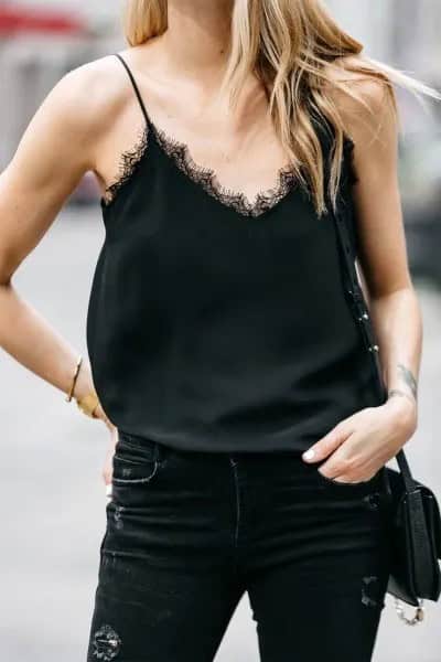 Black Lace Camisole with Black Skinny Jeans