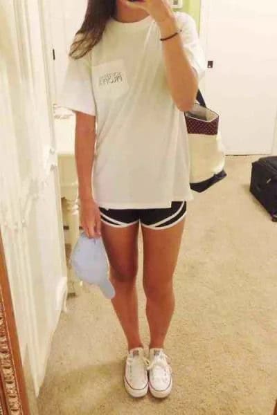 White Oversized Tee with Black Running Shorts