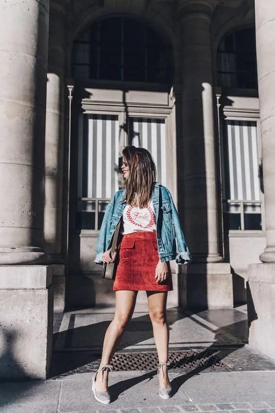 Red Mini Suede Skirt