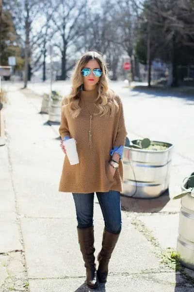 Green Sweater with Blue Button Up Shirt