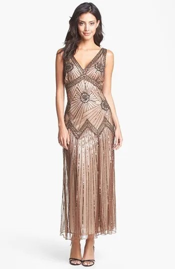 Rose Gold V Neck Vintage Maxi Dress