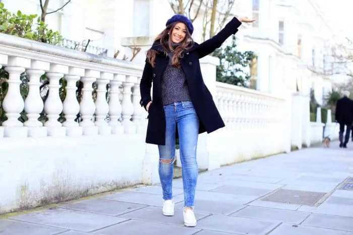 Blue Flat Cap with Black Wool Coat