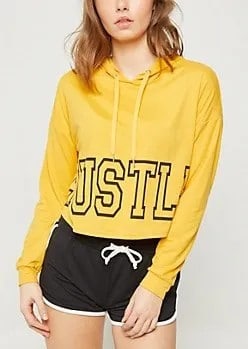 Mustard Printed Hoodie with Black Mini Running Shorts