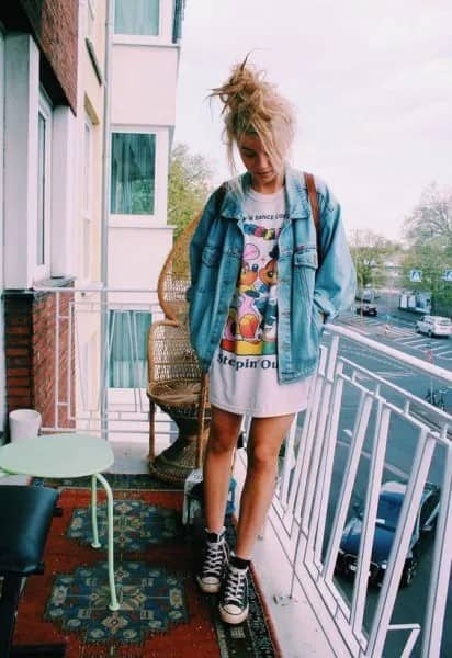 Wear as T Shirt Dress with Denim Jacket