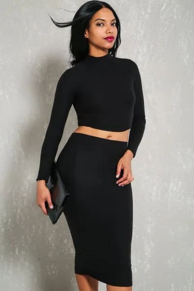 Long Sleeve Mock Neck Two-Piece Bodycon Dress