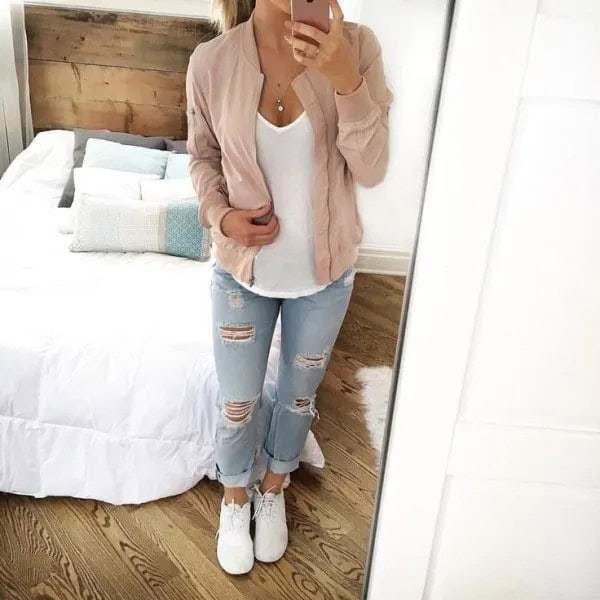 Wear with White Vest Top & Light Blue Ripped Boyfriend Jeans