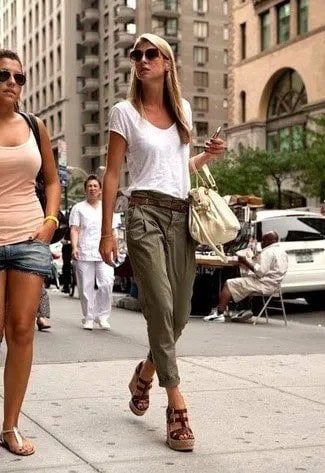 White Tee and Low Waisted Chinos