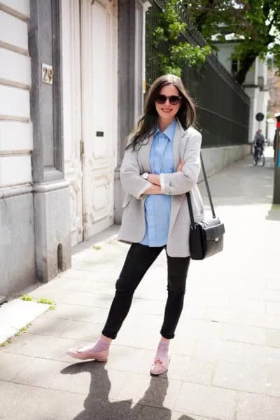 Pale Pink Loafers with Blazer of Same Color