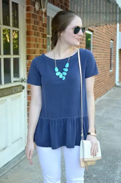 Navy Top with White Skinny Jeans