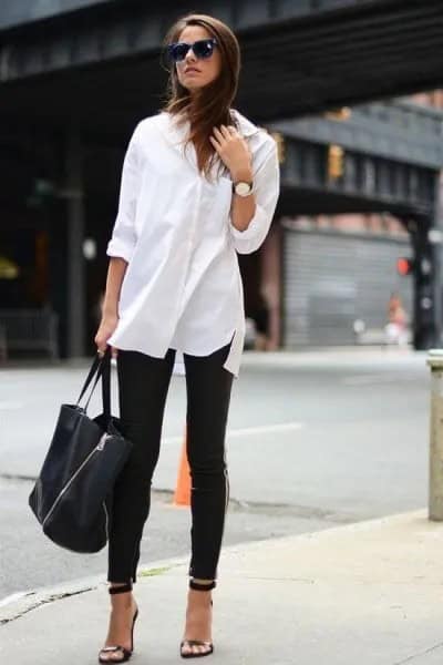 Wear with Oversized White Button Up Shirt and Black Skinny Jeans