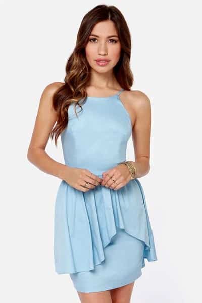 Blue Ruffle Bodycon Mini Dress