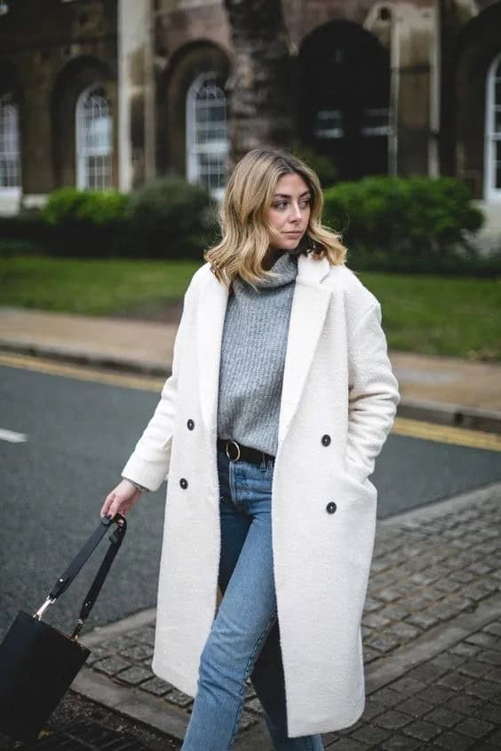 White Coat Grey Turtleneck