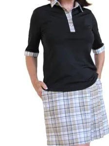 Black Polo Shirt with Pink Plaid Golf Skort