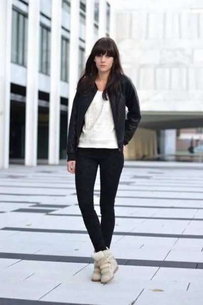 Black Bomber Jacket with Super Skinny Jeans